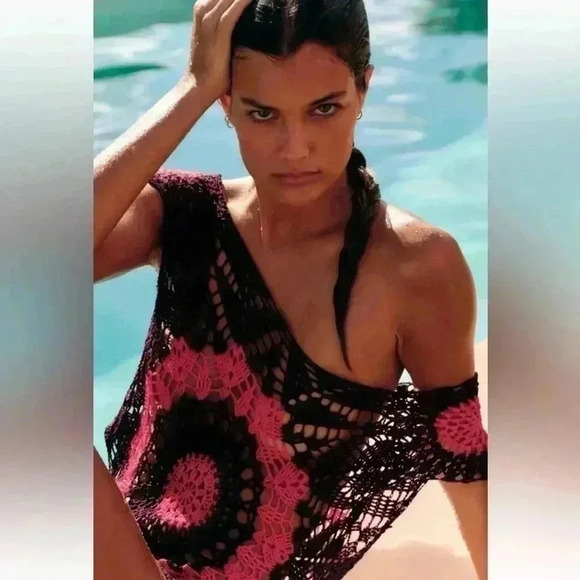 NEW Zara Short sleeve BOHEMIAN crochet top burgundy pink Woman’s size medium - Picture 6 of 9